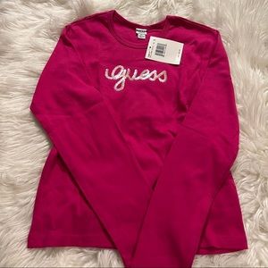 NWT Guess Kids Pink Long Sleeve Shirt Sequin Logo 100% Cotton